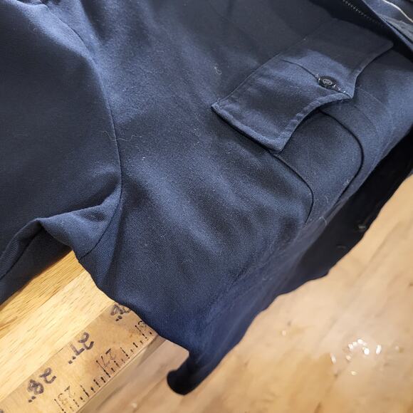 Vintage Flying Cross Dacron Rayon Blend Navy Blue Faux Button Zip 26" P2P - Picture 11 of 13